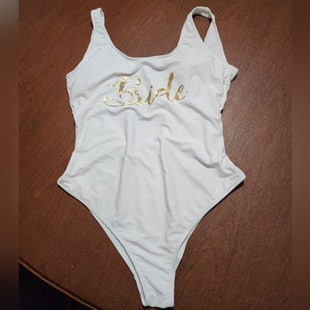 NWOT ... White Bride Swimsuit with Gold Lettering